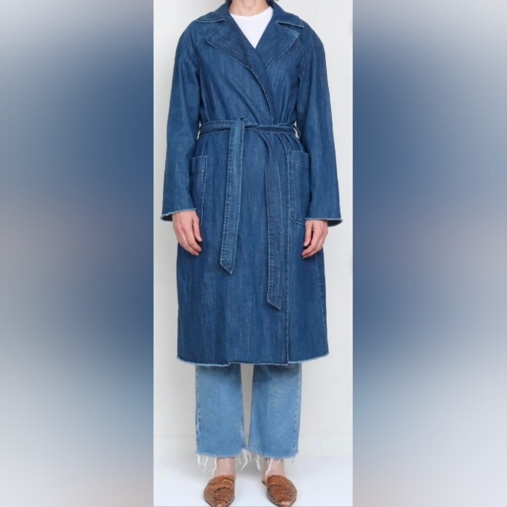 Gap Denim Trench Belted Coat Medium Blue Size S